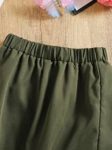 Young Girl Casual Letter Pattern Short Sleeve T-Shirt And Cargo Pants, Summer - Army Green - View 7