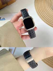 1 条真皮菱形磁扣表带，兼容 Apple Watch 8/7/SE/6/5/4/3/2/1，适合 22mm/38mm/40mm/41mm/42mm/44mm/45mm/49mm 表盘（不含手表） - 黑色 - 查看 4