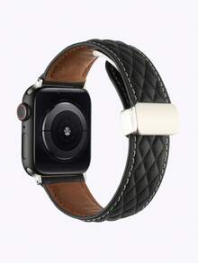 1 条真皮菱形磁扣表带，兼容 Apple Watch 8/7/SE/6/5/4/3/2/1，适合 22mm/38mm/40mm/41mm/42mm/44mm/45mm/49mm 表盘（不含手表） - 黑色 - 查看 5