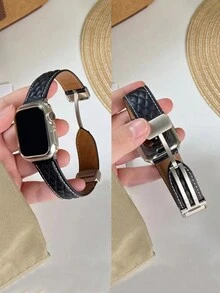 1 条真皮菱形磁扣表带，兼容 Apple Watch 8/7/SE/6/5/4/3/2/1，适合 22mm/38mm/40mm/41mm/42mm/44mm/45mm/49mm 表盘（不含手表） - 黑色 - 查看 3