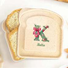 1 件定制名字吐司盒便当盒面包三明治储存防水午餐袋保鲜圣诞设计便携式收纳盒耐用午餐盒带盖带名字字母定制户外野餐餐配件个性化 DIY 图案 - 卡其 - 查看 5