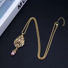 1 件阿拉伯女式水滴吊坠项链金色镂空阿拉伯式泪滴设计阿尔及利亚新娘珠宝 - 吊墜項鍊 - 查看 7