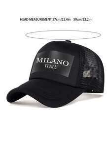 时尚嬉皮弧形帽檐棒球帽，字母与米兰印花透气网眼卡车司机帽，休闲户外运动可调节太阳帽，男女通用，适合日常通勤 - 彩色 - 查看 4