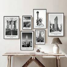 1Pc New York Travel Gift, International Cities Famous Tourist Attractions Poster Black And White Traveling Wall Art Decor Travel Aesthetic Canvas PrintsBlack And White Photos, Gallery Wall Landmark Set