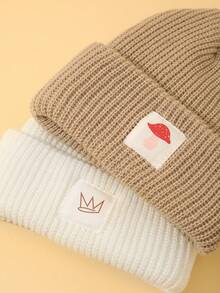 2 件套蘑菇皇冠图案冬季保暖针织无檐小便帽，柔软舒适婴儿幼儿男孩女孩儿童礼物 - 彩色 - 查看 3