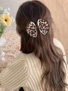 2 chiếc nơ cài tóc họa tiết da báo cho nữ kẹp tóc cá sấu nơ da báo kẹp tóc ruy băng grosgrain cho nữ kẹp tóc đuôi sam phụ kiện tóc cho nữ - màu nâu - Xem 2