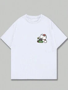 Teddy Bear Opening Christmas Present Printed T-Shirt Premium Casual Men's Fashion Blouse - 白色的 - 查看 2