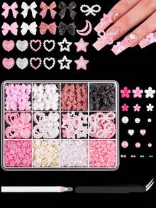 Bộ 500 phụ kiện trang trí móng tay hình nơ nửa tròn giả ngọc trai, nhiều màu sắc dễ thương và sáng bóng với 2-4mm ngọc trai giả nửa tròn màu trắng để trang trí móng tay nghệ thuật tự làm, mặt dây chuyền làm móng, đá quý làm móng, vật dụng làm móng - Nhiều màu - Xem 1