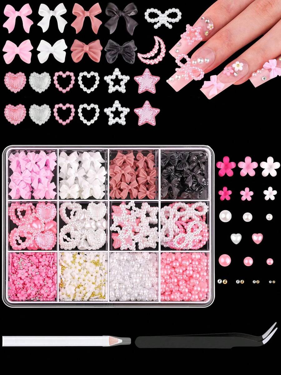 Bộ 500 phụ kiện trang trí móng tay hình nơ nửa tròn giả ngọc trai, nhiều màu sắc dễ thương và sáng bóng với 2-4mm ngọc trai giả nửa tròn màu trắng để trang trí móng tay nghệ thuật tự làm, mặt dây chuyền làm móng, đá quý làm móng, vật dụng làm móng - Nhiều màu - Xem 1