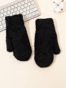 1 双女孩黑白蓬松加厚手套，水貂毛绒，适合户外滑雪，秋冬季 - 彩色 - 查看 6