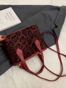 轻巧，商务休闲，新款时尚手提包，复古拼布豹纹单肩包，拼色大容量手提包，适合少女、大学生、初学者和白领人士，非常适合办公室、大学、工作、商务、通勤、户外、旅游、休闲和时尚商务休闲包适合女性 - 酒紅色 - 查看 4