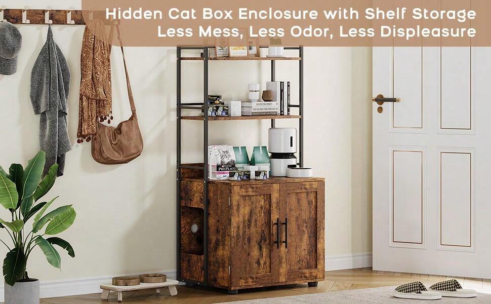 Garvee Cat Litter Box Enclosure, 2In1 Cat Litter Box Furniture Hidden