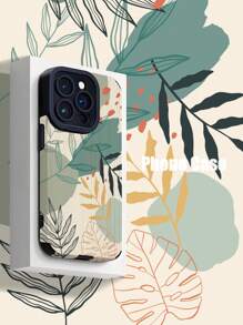 叶子图案垂直人造皮革保护性防震防刮外壳，兼容 iPhone 和型号 - 彩色 - 查看 1