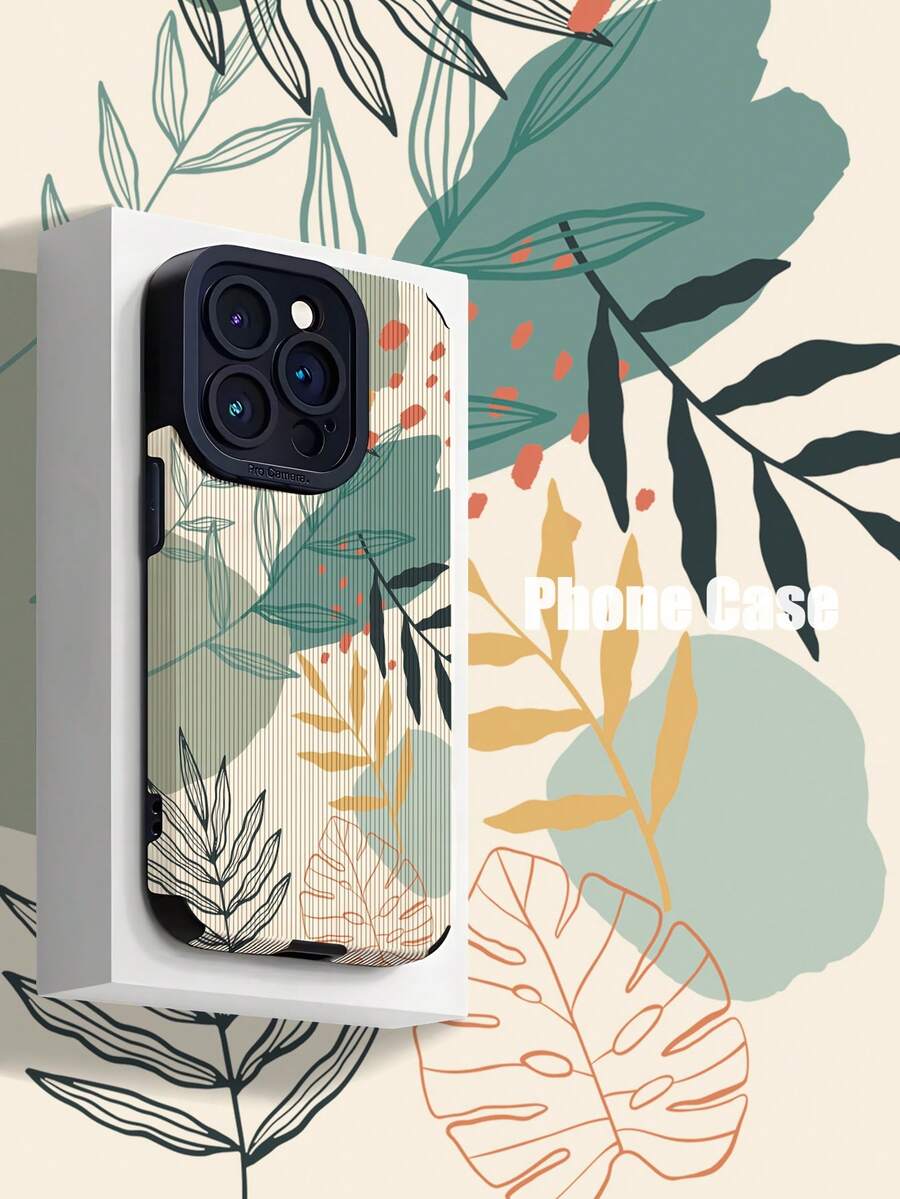 叶子图案垂直人造皮革保护性防震防刮外壳，兼容 iPhone 和型号 - 彩色 - 查看 1