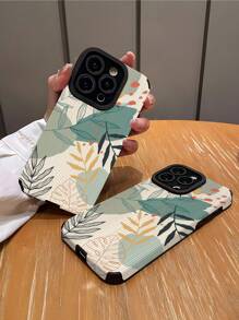 叶子图案垂直人造皮革保护性防震防刮外壳，兼容 iPhone 和型号 - 彩色 - 查看 2