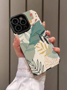 叶子图案垂直人造皮革保护性防震防刮外壳，兼容 iPhone 和型号 - 彩色 - 查看 3