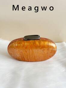 Túi đeo chéo vai dây xích kim loại phong cách Châu Âu và Mỹ mới, Ví cầm tay Acrylic thời trang cho nữ, Thanh lịch cho tiệc/váy cưới, Túi đựng đồ trang điểm mini, Ví cô dâu màu trơn thời trang - trái cam - Xem 2