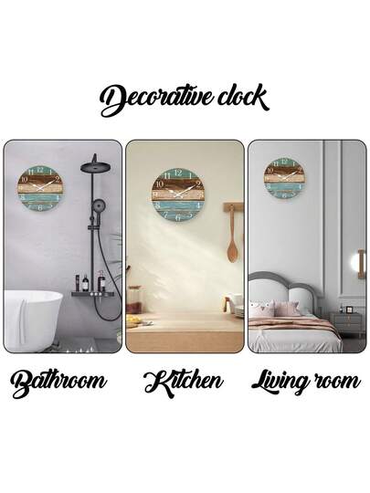 1pc Large Vintage Distressed Faux Wood Grain Pattern Wand Clock, 10 16 Inches Round Silent Battery Operated Klok Living Room, Bedroom, Farmho Kitchen, Home Friends (Batteries Not Included) Room view 6