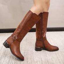 Mid-Calf Knight Boots With Belt Buckle, Versatile For Autumn/Winter - Camel - View 2