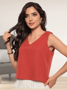 Women's Formal Blouse Tank Top Wide Strap Tailoring Fashion - Màu Cam cháy - Xem 2