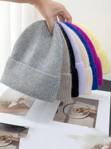 1pc Women's Solid Color Knit Hat, Fashionable Loose Knitted Cap, Soft & Warm Rabbit Hair Large Circumference Beanie, Suitable For Outdoor Travel In Autumn/Winter - Knitted Hat - View 4