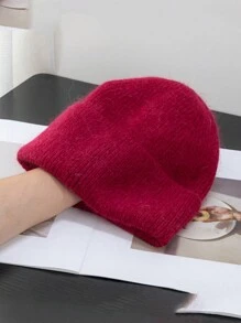 1pc Women's Solid Color Knit Hat, Fashionable Loose Knitted Cap, Soft & Warm Rabbit Hair Large Circumference Beanie, Suitable For Outdoor Travel In Autumn/Winter - Knitted Hat - View 8