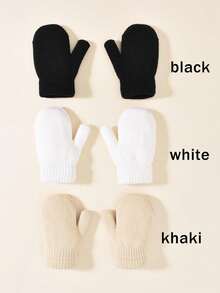 3 双幼儿/儿童纯色加厚保暖内衬全指手套，多色可选，温暖冬季手套，适合日常休闲穿着和户外通勤 - 彩色 - 查看 4