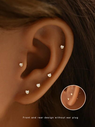 2pcs 925 Sterling Silver Heart Ear Sticks, Women's Gold Stud Earrings Sleep Without Taking Them Off, Hypoallergenic Earrings Set Valentines