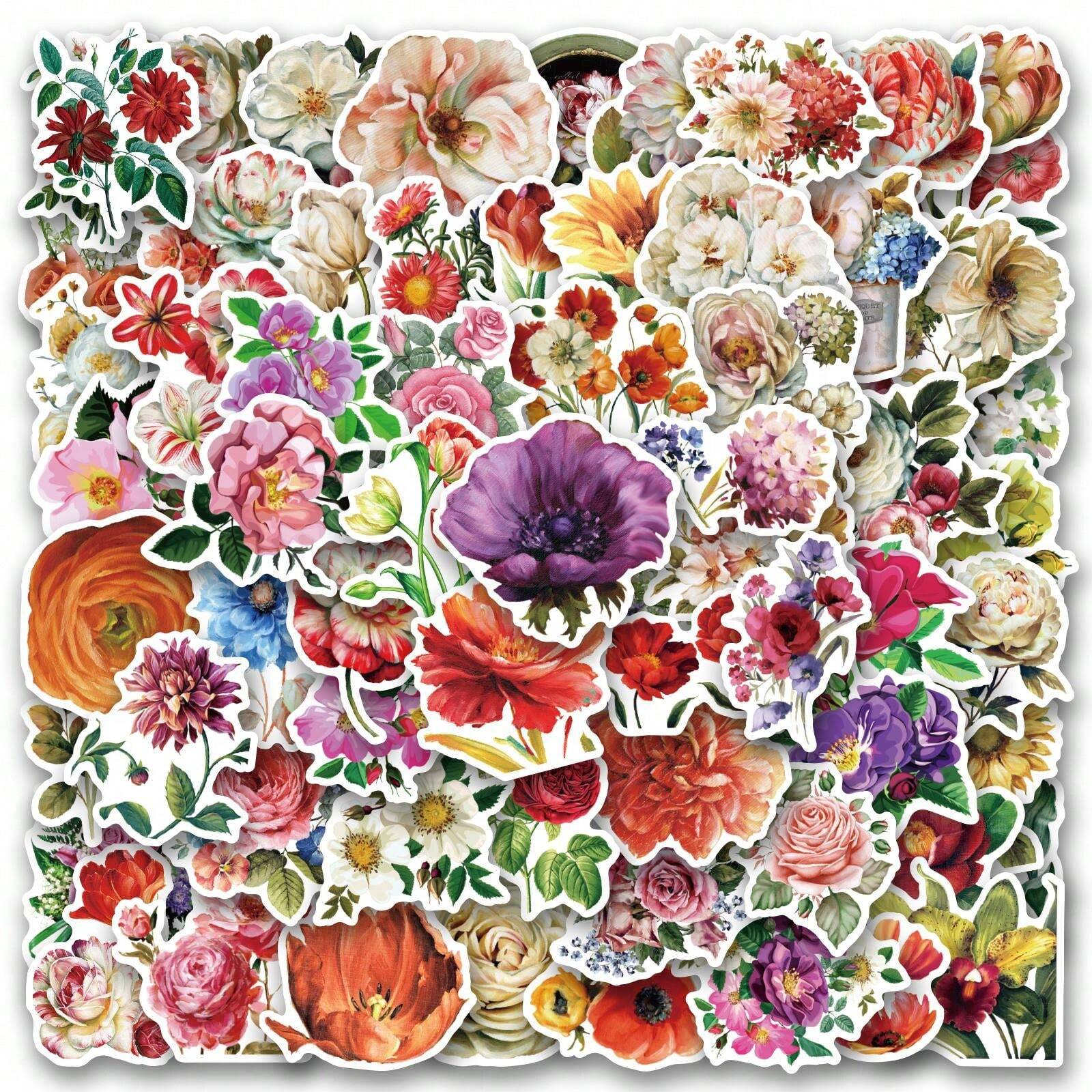 100PCS Retro Flowers Stickers Stickers Vinyl Stickers Scrapbook
