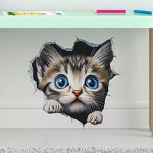 1 件创意 3D 墙壁破壁贴花，撕下即可粘贴可爱猫咪墙贴，可移除动物墙贴适用于浴室卧室客厅办公室居家房间装饰 - 彩色 - 查看 2