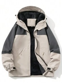 Men's Thick Thermal Fleece-Lined Windproof Waterproof Hooded Soft Shell Jacket For Cold Weather, Fall/Winter