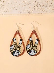 1 对足球豹纹 LOVE 水滴形亚克力个性创意耳环耳环，精致的女士特别礼物 - 彩色 - 查看 9