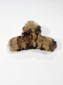 1 件秋冬时尚仿兔毛柔软蓬松豹纹毛绒大号发爪夹女士毛绒发饰适合浓密头发 - 彩色 - 查看 13