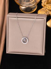 1pc Gold Roman Numeral Cubic Zirconia Circle Minimalist Necklace Choker (OPP Bag Packaging)