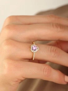 1 pieza Anillo con forma de corazón de plata esterlina S925, regalo para mamá, abuela, esposa, aniversario, fiesta, Día de San Valentín, estilo vintage, regalo de joyería exquisita - Dorado - Ver 3