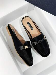 Mengshangli 女士平底凉鞋一脚蹬穆勒鞋，时尚包头休闲户外拖鞋 - 黑色 - 查看 2