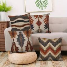4-Piece Bohemian Geometric Throw Pillow Covers, 18x18 Inches - Abstract Art Design For Farmhouse Decor, Suitable For Sofa, Patio And Outdoor Spaces, Zippered, Hand Wash Only - Multicolor - View 2