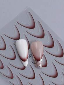 4 piezas de calcomanías de arte de uñas con líneas francesas de degradado mixto, rayas rosa, marrón y negras, diseño elegante, adecuado para la decoración de uñas de otoño/invierno - Multicolor - Ver 10