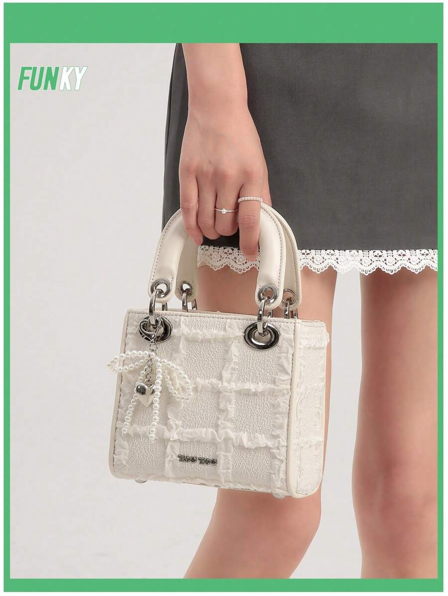 TOUTOU Bolso de mano con inspiración de diseñador, estilo jacquard de perlas falsas, bolso de hombro y bandolera para novia/boda, regalo para ella para cumpleaños, aniversario, San Valentín, bolso elegante y lujoso para mujer