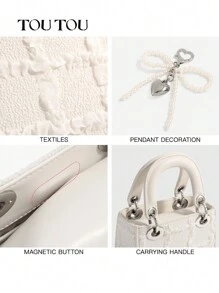 TOUTOU Bolso de mano con inspiración de diseñador, estilo jacquard de perlas falsas, bolso de hombro y bandolera para novia/boda, regalo para ella para cumpleaños, aniversario, San Valentín, bolso elegante y lujoso para mujer