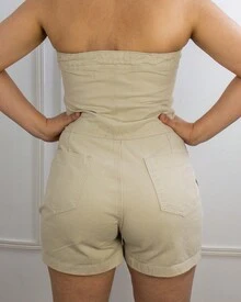 Beige Strapless Twill Jumpsuit - Màu be - Xem 2