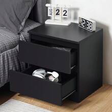 Sleek Wooden 2-Drawer Nightstand For Bedrooms - Bedside End Table Organizer With Black Finish, Dimensions: 17.72" X 13.78" X 18.51" - 黑色 - 查看 2