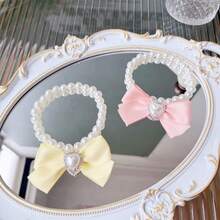 1 件猫串珠项链，可爱极具吸引力的水钻镶嵌狗和猫项圈，用于拍照的装饰品，项链可防止猫咬和舔 - 黃色 - 查看 4