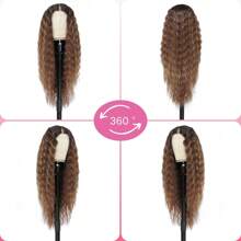 30 英寸长卷曲蕾丝前部合成假发卷发合成蕾丝前部假发，13x4 T 部分合成蕾丝假发预拔深波浪假发棕色混合金色挑染假发女士中分假发初学者友好自然造型适合女孩日常派对使用 - 挑染金色 - 查看 4