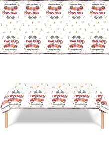 3 件 137 * 274CM/54 * 108IN 一次性派对桌布，卡通可爱格子旗和红色赛车图案桌布，适合各种主题派对和日常装饰 - 彩色 - 查看 4