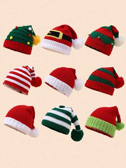 1 Stück Kinder Mehrfarbige Weihnachtsmann Gestrickte Wollmütze, warm und bequem für Herbst und Winter, geeignet für Weihnachten und Outdoor im Herbst und Winter