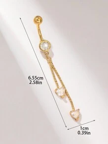 1 件长链肚脐环，带方晶锆石心形吊坠，14K 镀金不锈钢朋克身体穿孔首饰，适合女性情人节、妈妈、母亲、母亲节、礼物 - 金黃色 - 查看 3
