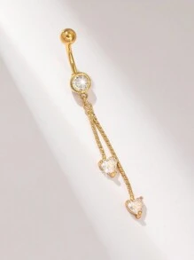 1 件长链肚脐环，带方晶锆石心形吊坠，14K 镀金不锈钢朋克身体穿孔首饰，适合女性情人节、妈妈、母亲、母亲节、礼物 - 金黃色 - 查看 2