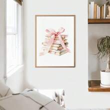 1 本无框书粉色蝴蝶结艺术海报美学少女房间装饰时髦绘画帆布印刷简约墙壁画适用于女孩房间、宿舍、公寓、客厅、卧室、现代家居装饰 - 彩色 - 查看 3