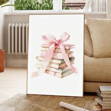 1 本无框书粉色蝴蝶结艺术海报美学少女房间装饰时髦绘画帆布印刷简约墙壁画适用于女孩房间、宿舍、公寓、客厅、卧室、现代家居装饰 - 彩色 - 查看 2